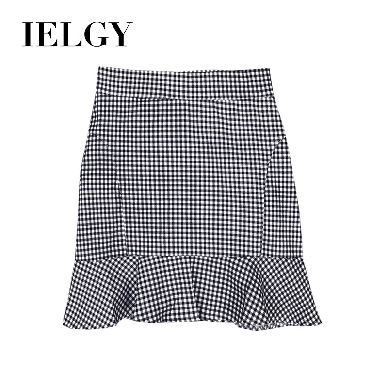IELGY Women's fresh plaid bag hip A short skirt
