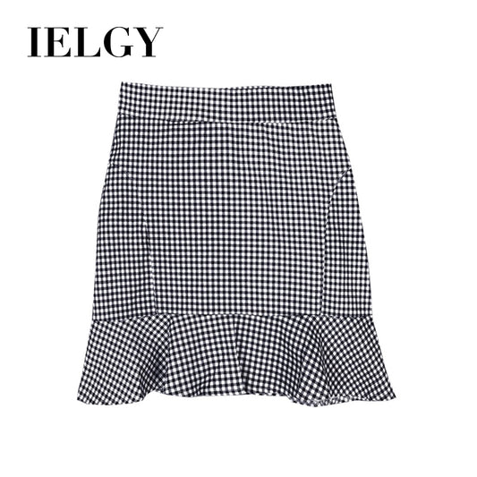 IELGY Women's fresh plaid bag hip A short skirt