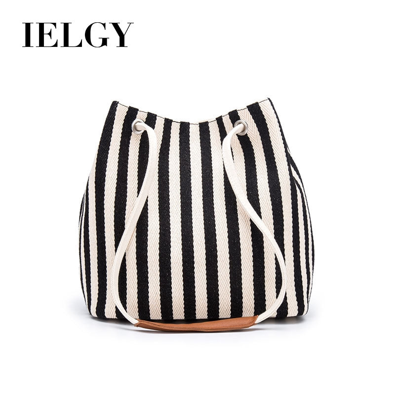 IELGY European and American striped canvas simple canvas bag Small fresh striped shoulder bag Messenger handbag