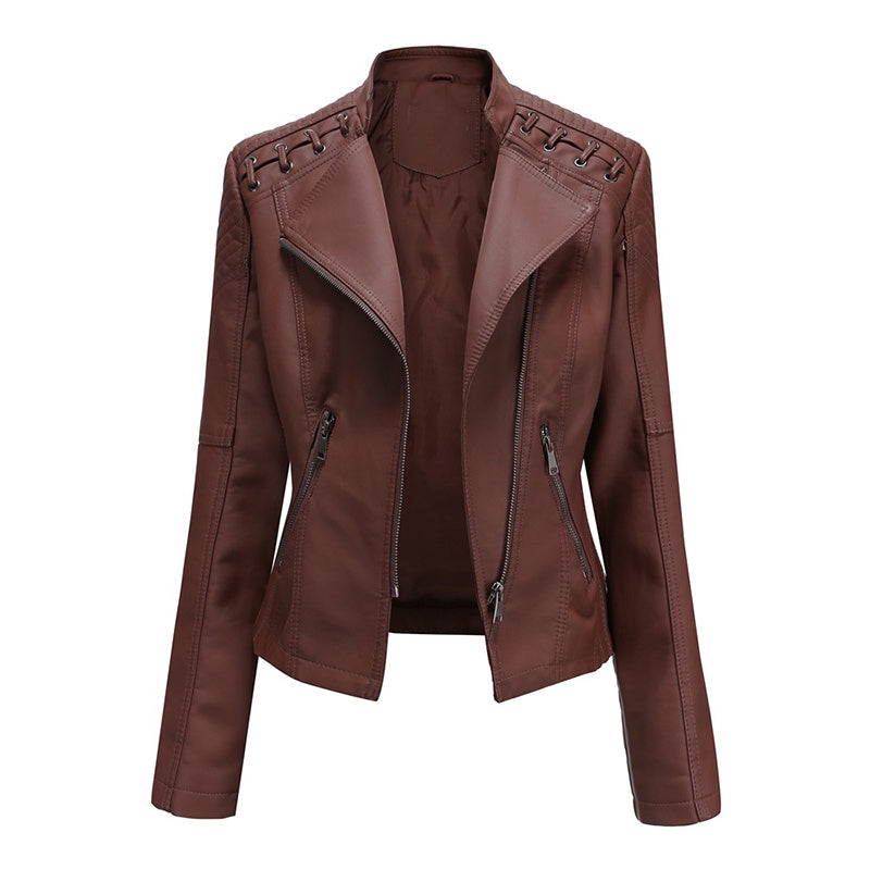 IELGY new spring and autumn women's leather jacket women's short jacket slim thin leather jacket ladies motorcycle clothing