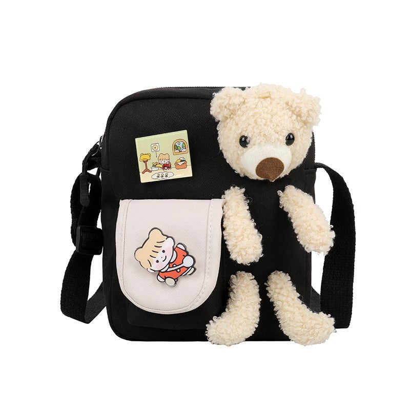IELGY fashion bear cartoon style canvas messenger bag yellow Harajuku Korea cute Japanese