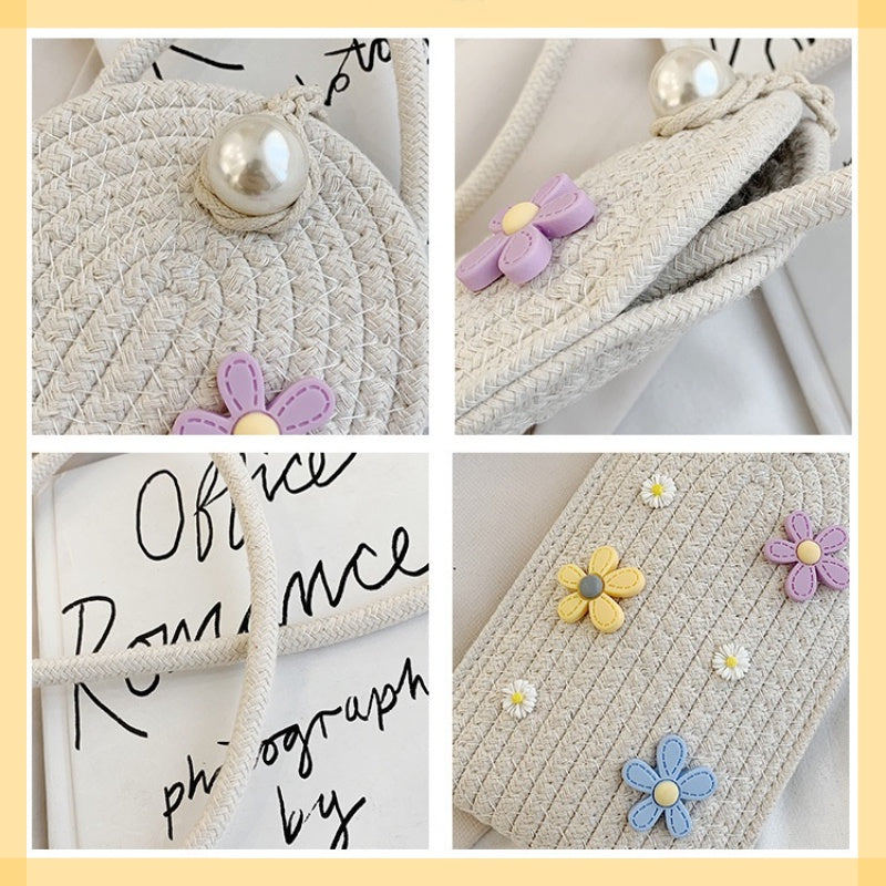 IELGY Customized summer straw weaving ins small flower weaving mobile phone diy handmade shoulder bag women