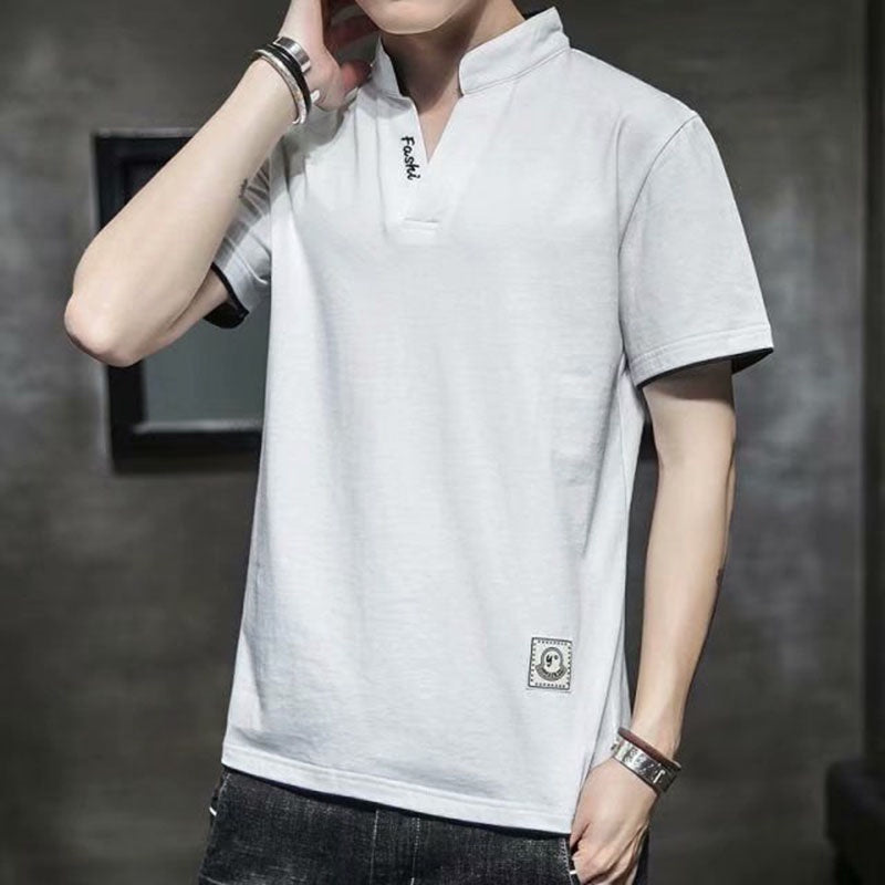 IELGY business yellow V-neck Korean version bilateral loose polo top Short-sleeved T-shirt letters leisure