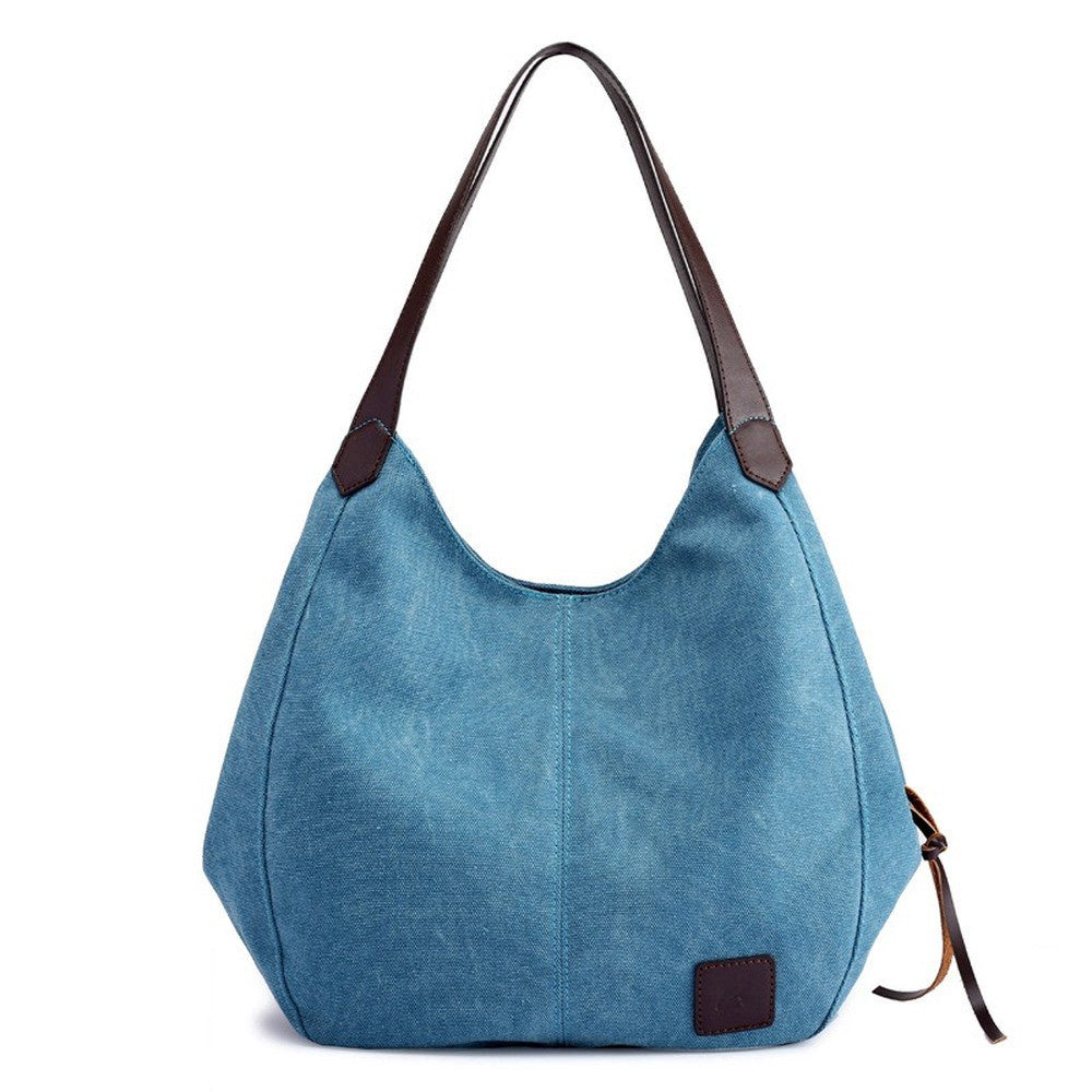 New canvas bag female bag fashion wild art simple shoulder bag multi-compartment leisure big bag