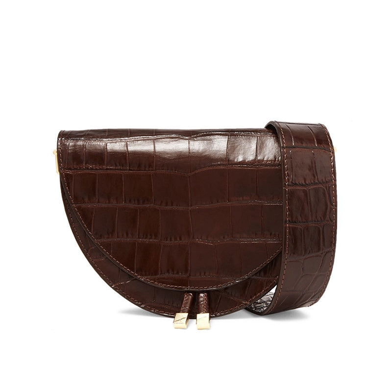 IELGY Korean crocodile pattern wide shoulder strap Messenger bag semicircle