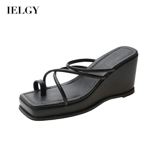 IELGY Simple Wedge Slippers Women's Summer Roman Style Slim Cross Platform