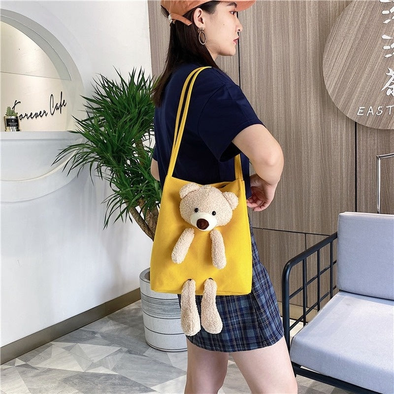 IELGY Summer popular bear canvas fashion portable all-match one-shoulder canvas ladies bag