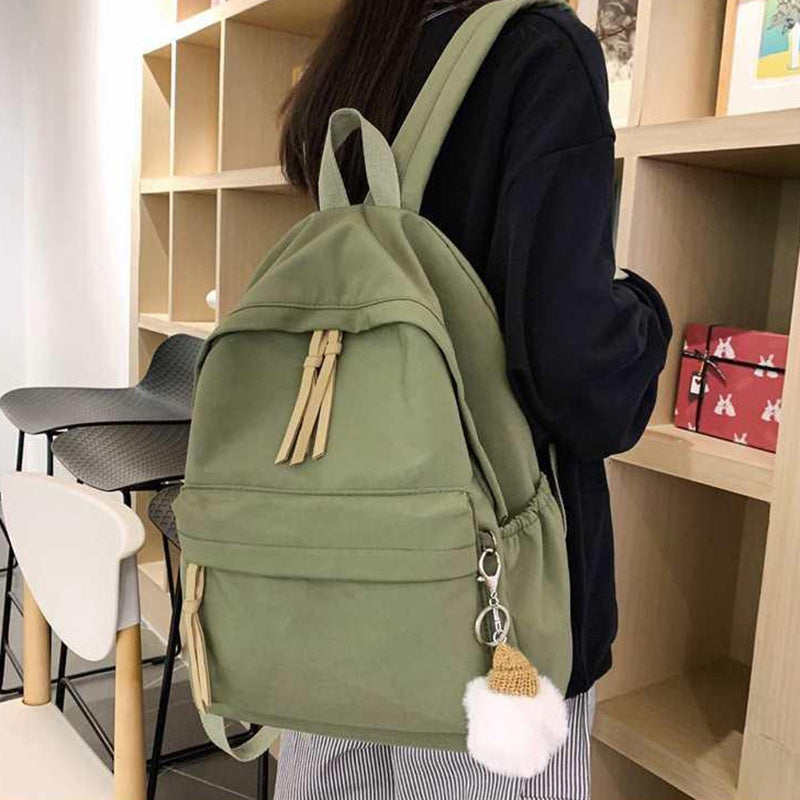 IELGY Korean schoolbag female simple black wild canvas backpack trend