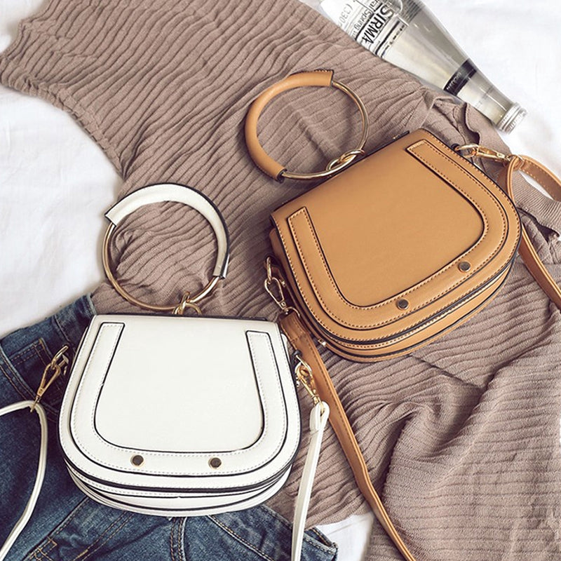 IELGY Saddle Bag Ring Studded Tote Crossbody Bag