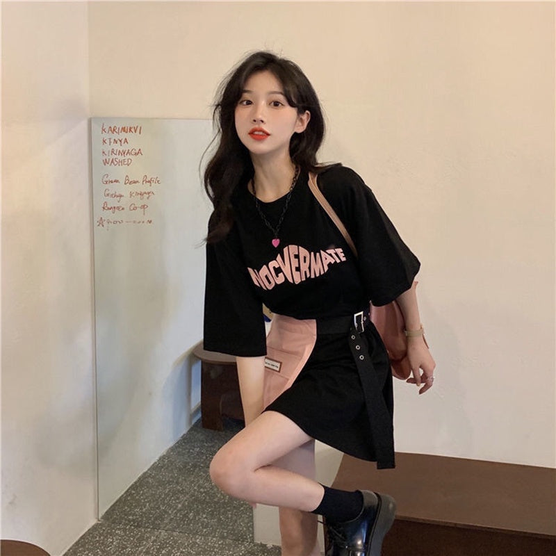 IELGY short-sleeved two-piece female design dress trend Large size cover meat suit