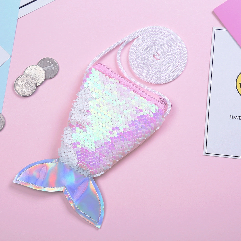 IELGY Sequins Coin Purse Lanyard Coin Fishtail Small Wallet