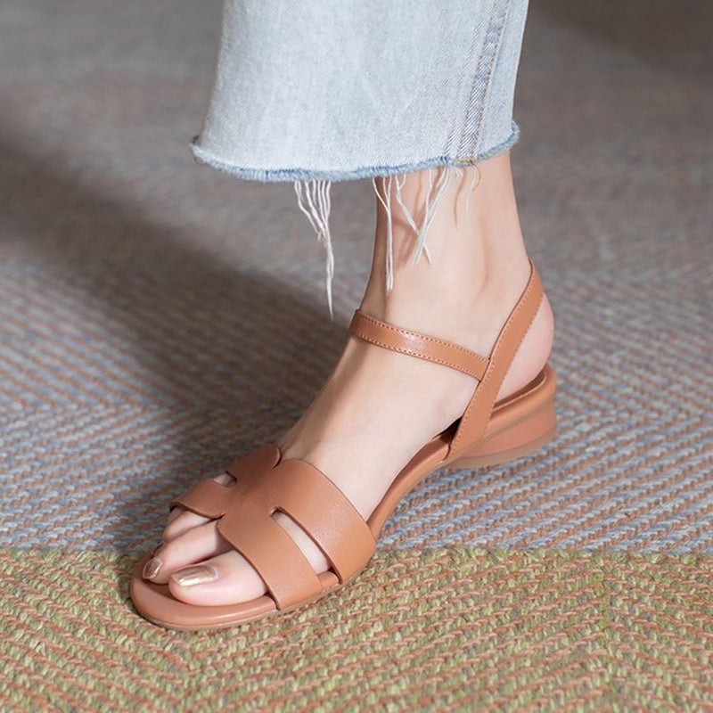 IELGY Fashion Round Toe Low Heel Roman Sandals Women's Strap