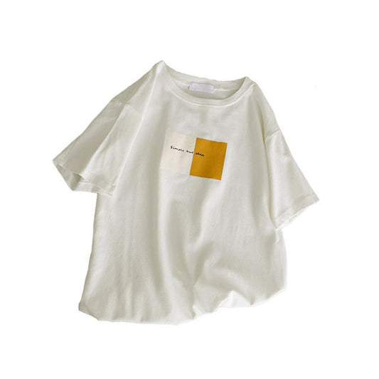 IELGY Short-sleeved t-shirt female summer loose wild ins white t-shirt