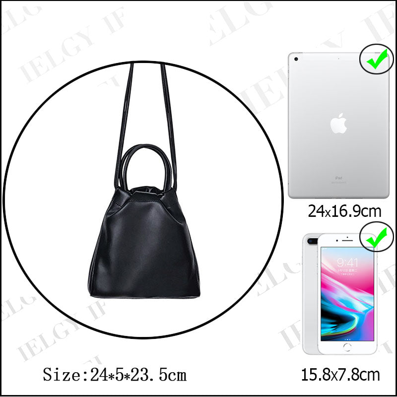 IELGY Korean version One shoulder Soft surface Diagonal Women's bag PU Fashion Black Portable Large capacity