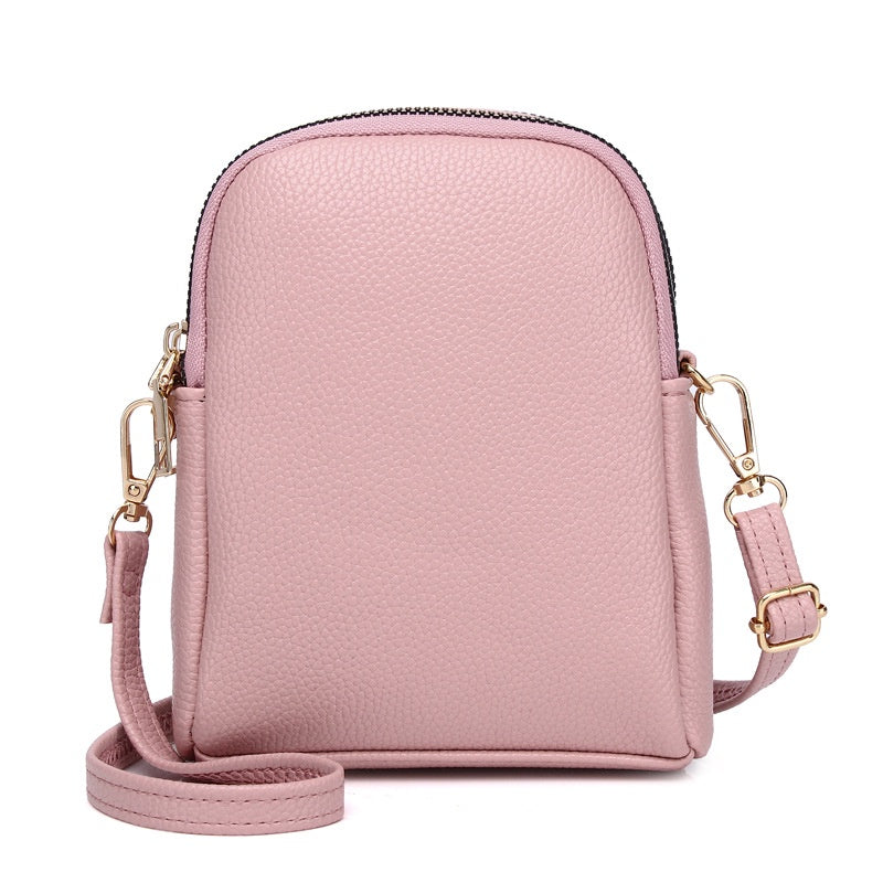 IELGY New contrast color small round bag lychee pattern one-shoulder messenger mobile phone bag for women