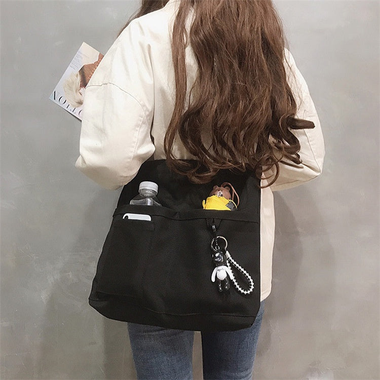 IELGY Canvas bag female crossbody Korean version of wild large-capacity school bag shoulder bag Literature and art backpack