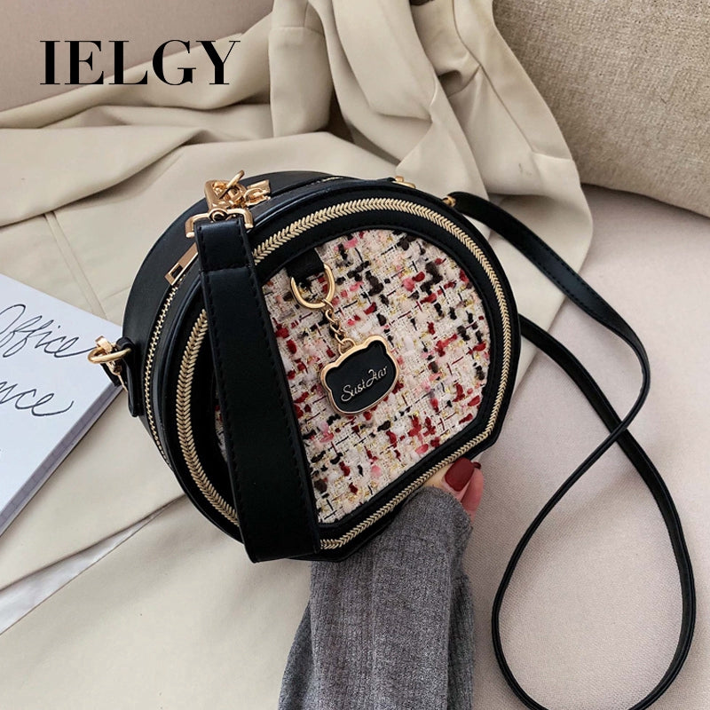 IELGY chain small round stitching handbagshoulder crossbody women simple bag classic street fashion laptop shoulder bag for women