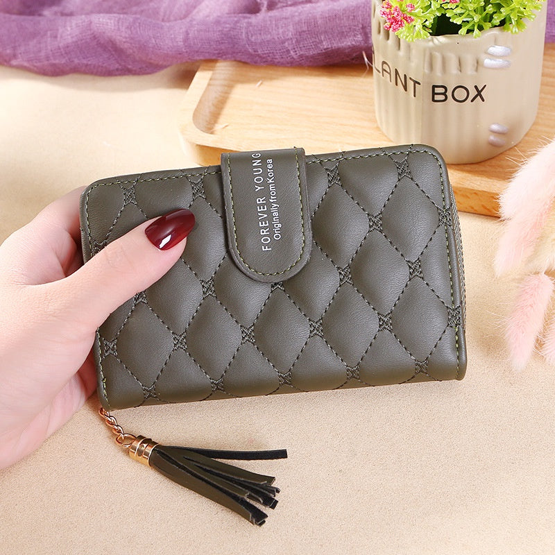 IELGY Women's Small Fragrant Style Lingge Wallet Tassel Hand Zipper Popular
