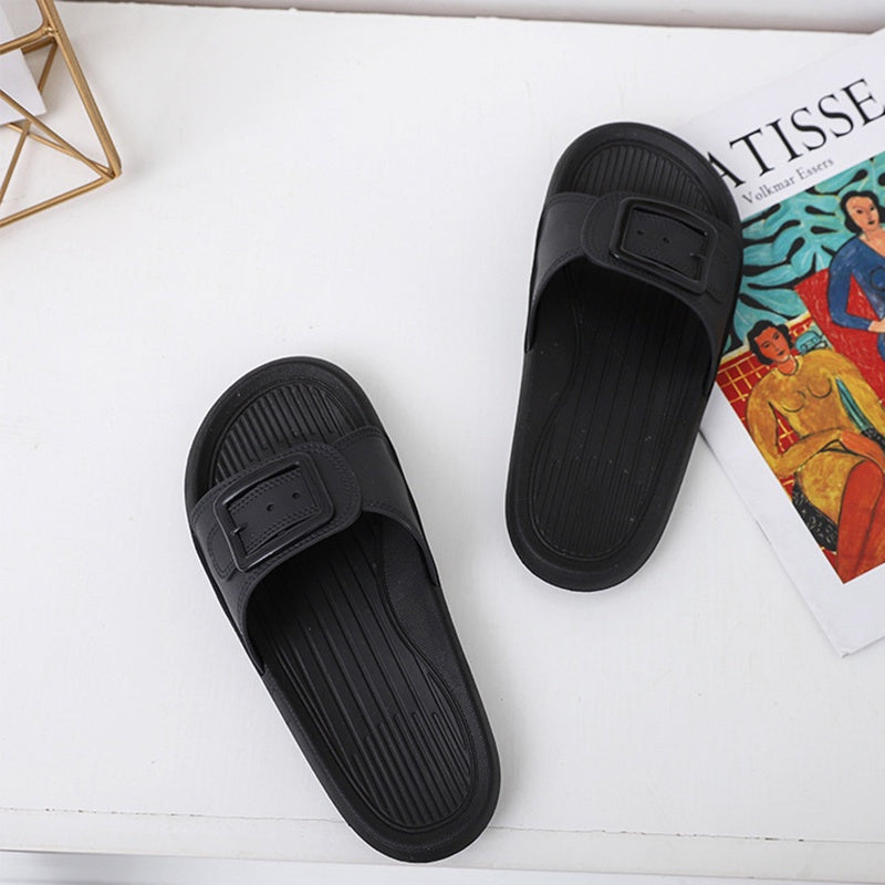 IELGY simple and cute square buckle women's slippers home beach non-slip