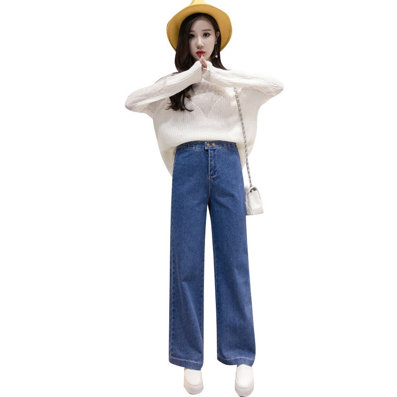IELGY Women's jeans wide leg pants high waist loose straight pants casual trousers