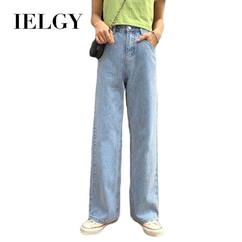 IELGY High waist draped wide leg pants jeans women loose loose thin straight