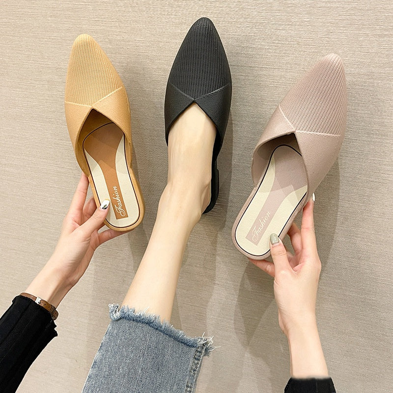 IELGY casual Korean style solid color fashion outer wear Baotou slippers