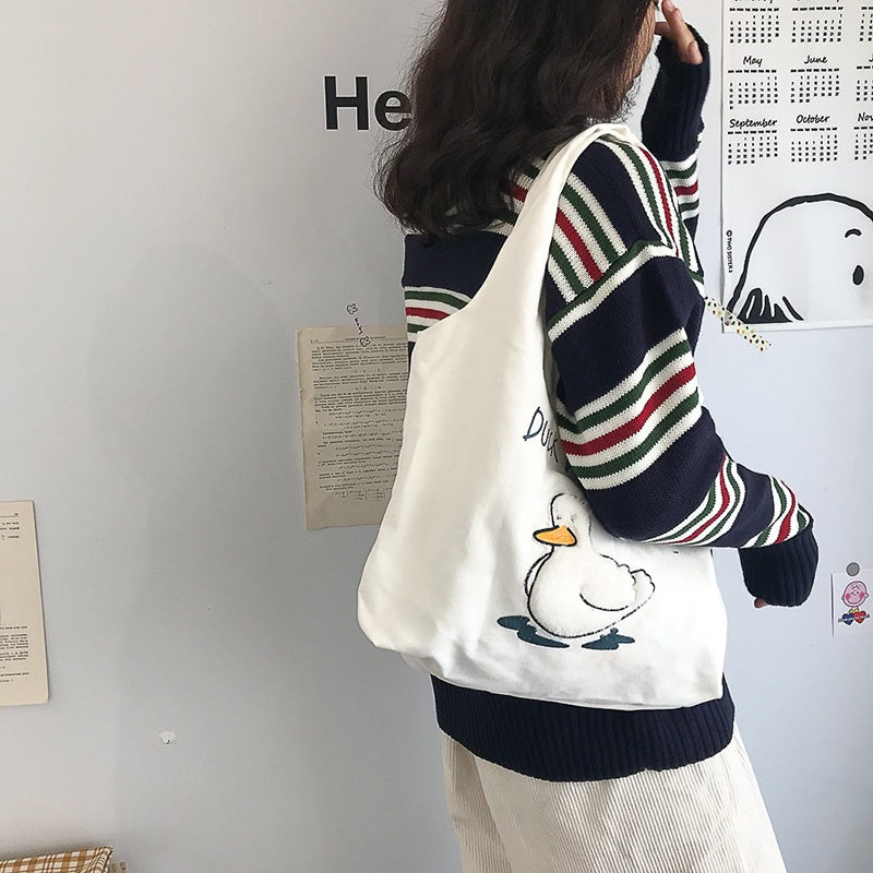 IELGY Japanese mini cute one-shoulder work canvas bag women