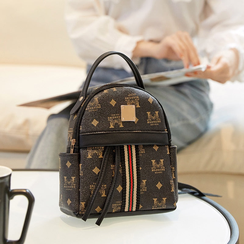 IELGY Korean printing contrast color drawstring backpack large capacity simple handbag