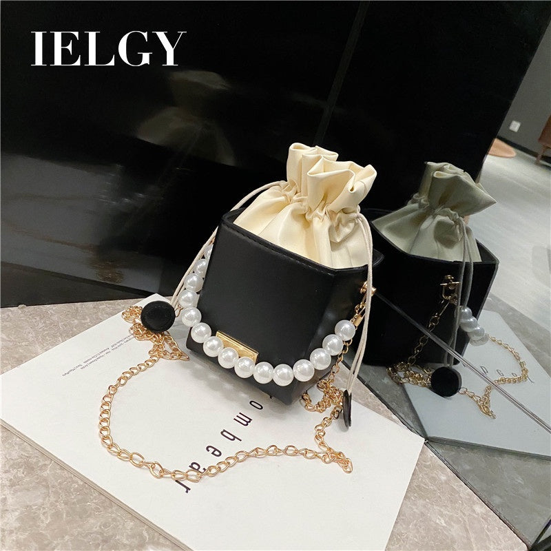 IELGY Small square bag female fashion western style popular all-match pearl portable chain messenger bag