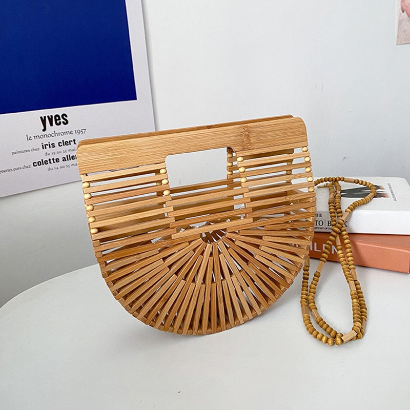 IELGY Hollow Fashion Messenger Bag Women's Bamboo Half Round Beach