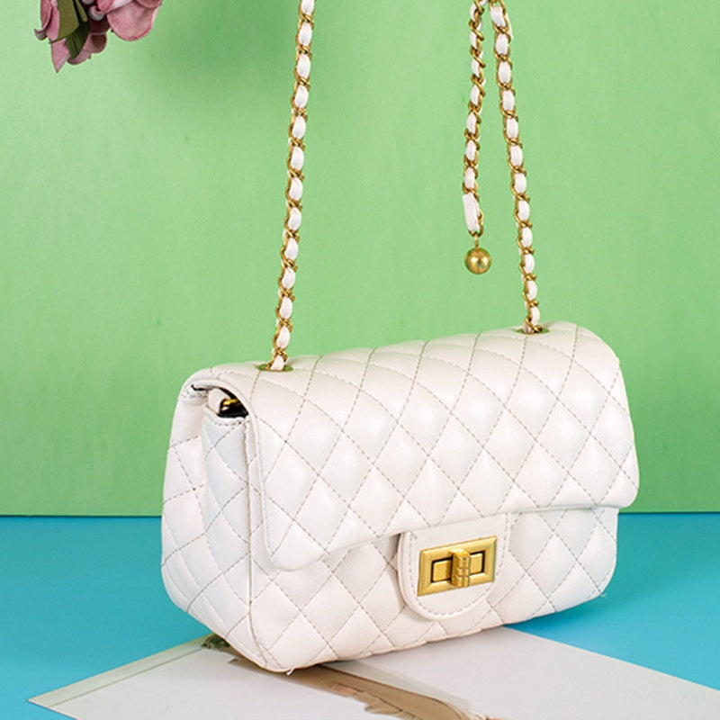 IELGY classic lock diamond chain crossbody handbag small golden ball decoration