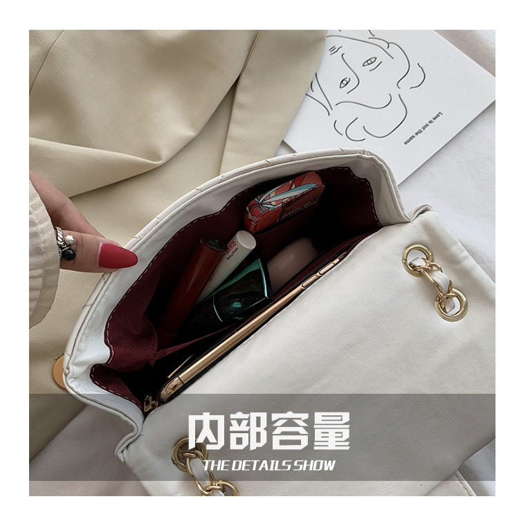 IELGY White Commuter One Shoulder Chain All-match Solid Color Women's Messenger Bag Fashion Soft Surface