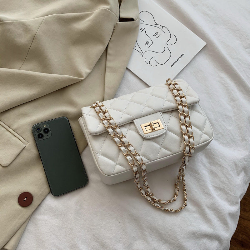 IELGY White Commuter One Shoulder Chain All-match Solid Color Women's Messenger Bag Fashion Soft Surface