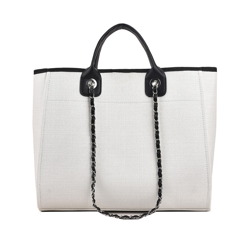 IELGY fashion texture one shoulder large capacity canvas chain tote bag for women