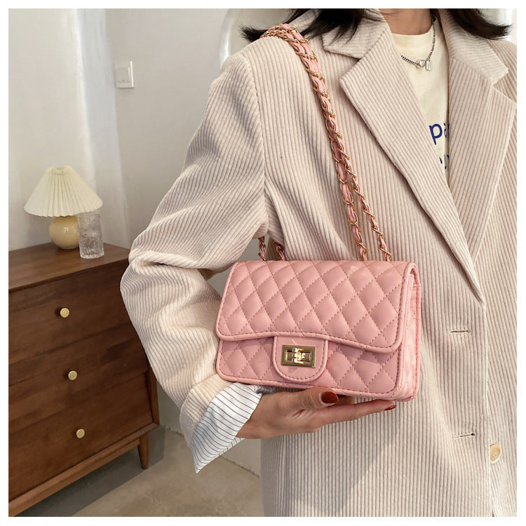 IELGY White Commuter One Shoulder Chain All-match Solid Color Women's Messenger Bag Fashion Soft Surface