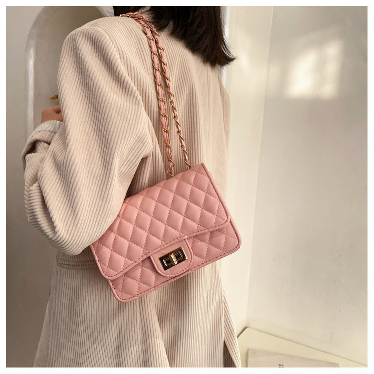 IELGY White Commuter One Shoulder Chain All-match Solid Color Women's Messenger Bag Fashion Soft Surface