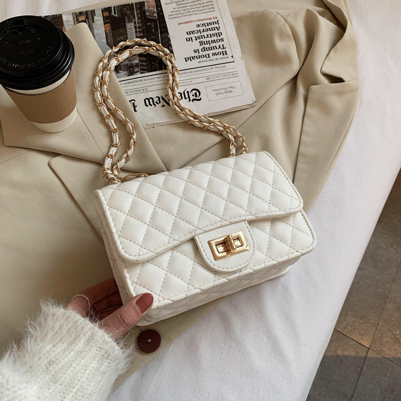 IELGY White Commuter One Shoulder Chain All-match Solid Color Women's Messenger Bag Fashion Soft Surface