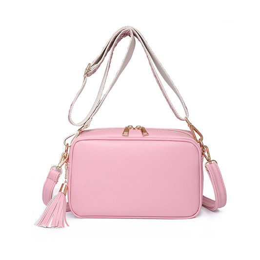 IELGY simple retro solid color messenger bag women with pendant