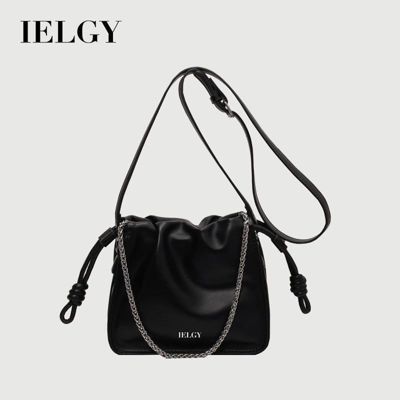 IELGY Exquisite Pleated Crossbody Bag with Adjustable Drawstring