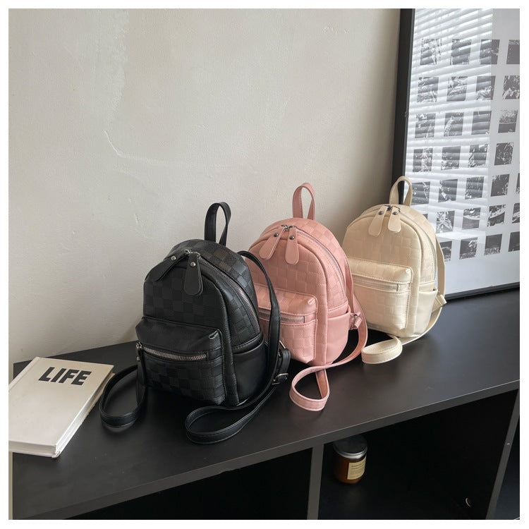 IELGY women's korean style pink petite canvas plaid backpack