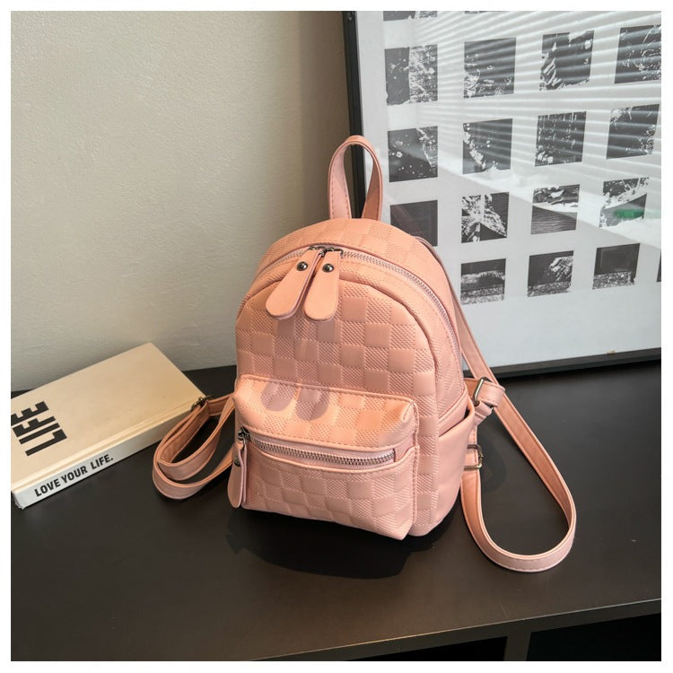 IELGY women's korean style pink petite canvas plaid backpack