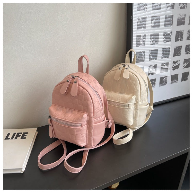 IELGY women's korean style pink petite canvas plaid backpack