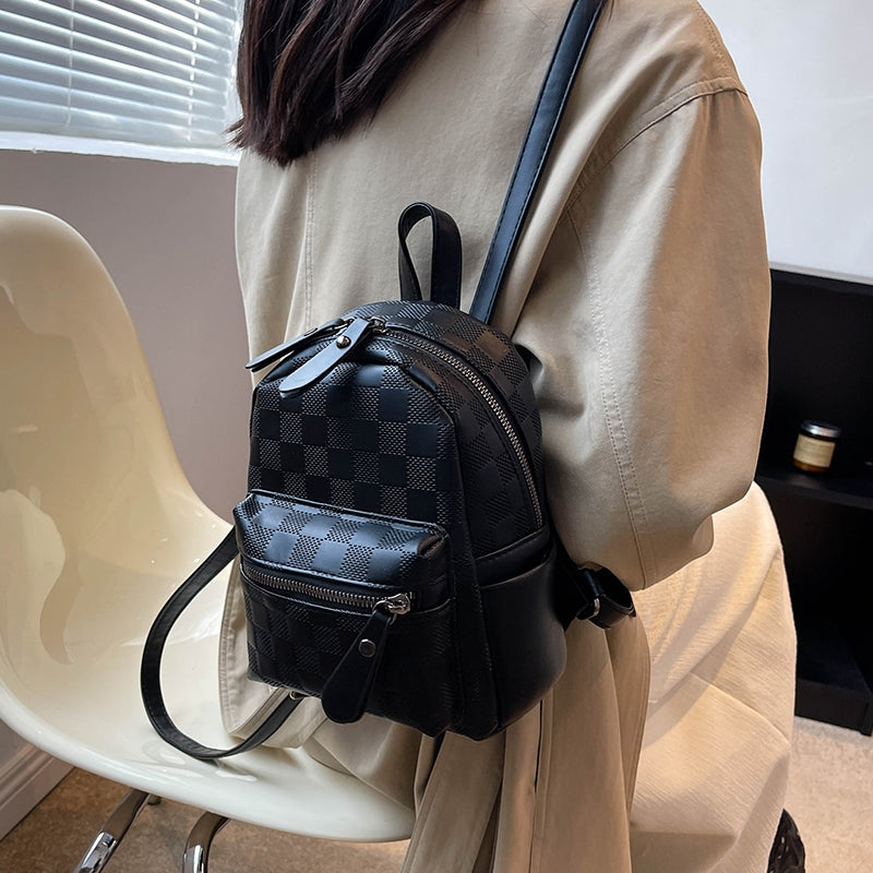 IELGY women's korean style pink petite canvas plaid backpack