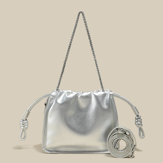IELGY Exquisite Pleated Crossbody Bag with Adjustable Drawstring