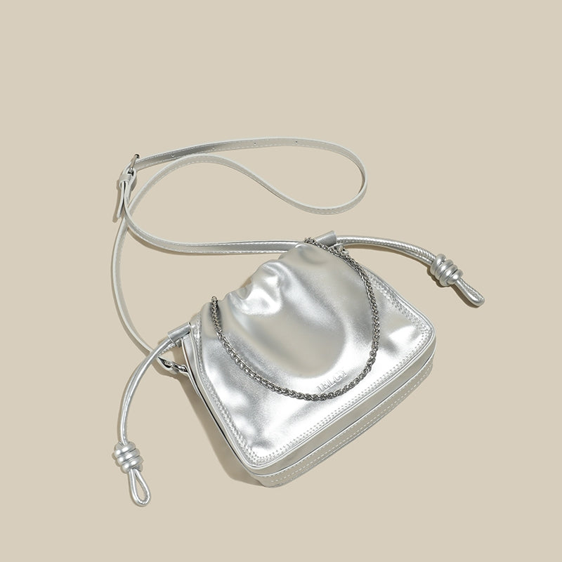 IELGY Exquisite Pleated Crossbody Bag with Adjustable Drawstring