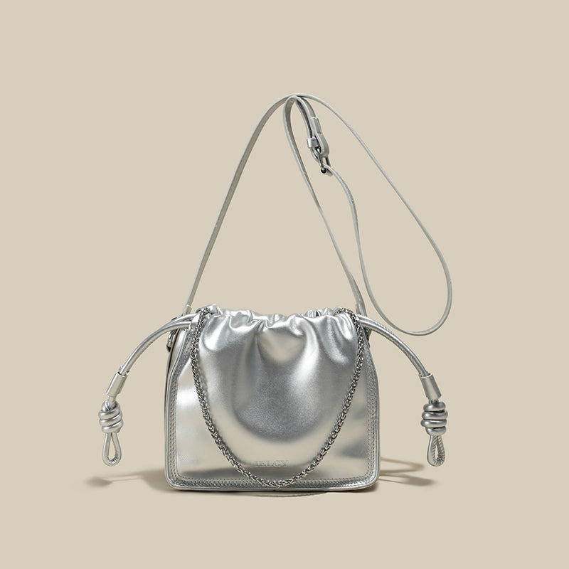 IELGY Exquisite Pleated Crossbody Bag with Adjustable Drawstring