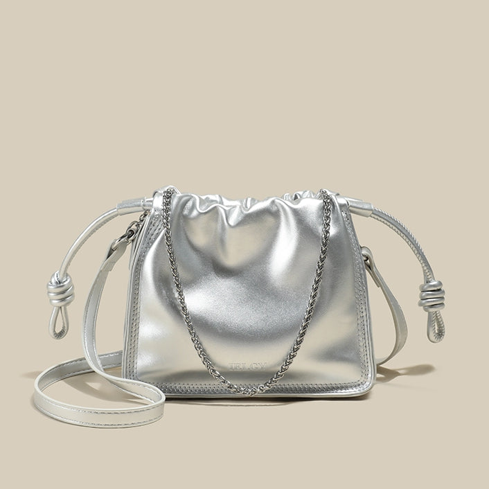 IELGY Exquisite Pleated Crossbody Bag with Adjustable Drawstring