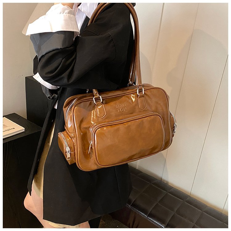 Ielgy Retro Portable Commuter Bag Niche Underarm Bag Simple Large-Capacity Shoulder Tote Bag
