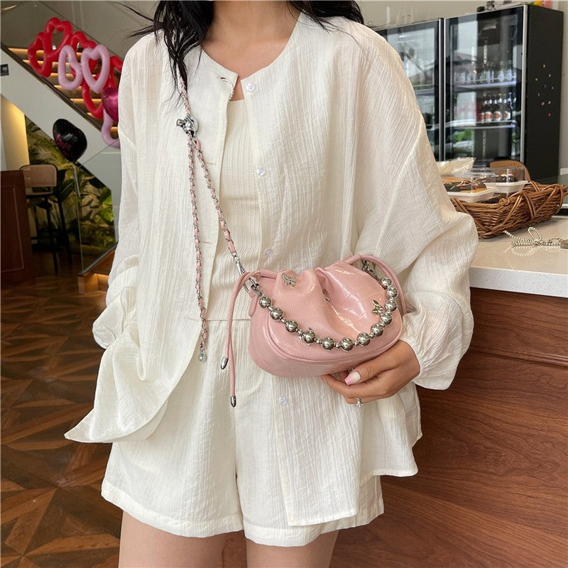 Ielgy Simple Fashion Bucket Female Bag Silver Shoulder Messenger Bag Drawstring Butterfly Eel Portable Small Square Bag