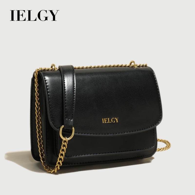 IELGY Trendy Women's Crossbody Shoulder Bag with Clasp and Chain Strap in Solid Colors